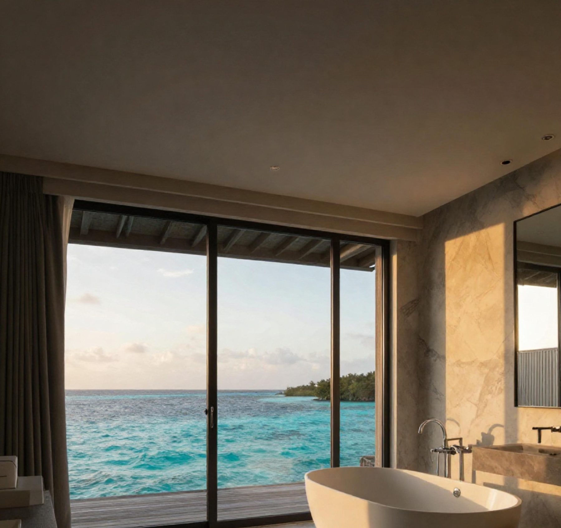 Luxury villa bathroom overlooking the Maldivian lagoon